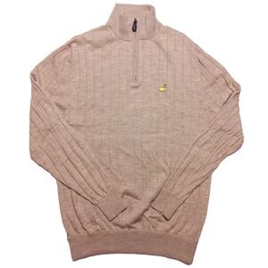 MASTERS COLLECTION 1/4 Zip Pullover Sweater 100% Merino Wool Beige Large L